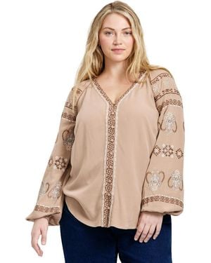 Avenue Plus Size Angelina Embroidered Blouse - Natural