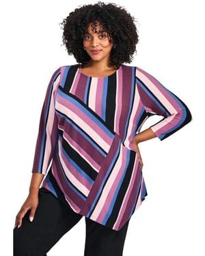 Avenue Plus Size Kaya Asymmetrical Hacci Top - Blue