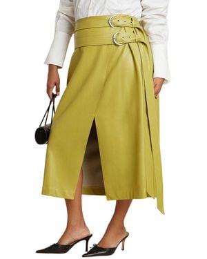Eloquii Double Belt Wrap Faux Leather Skirt - Yellow