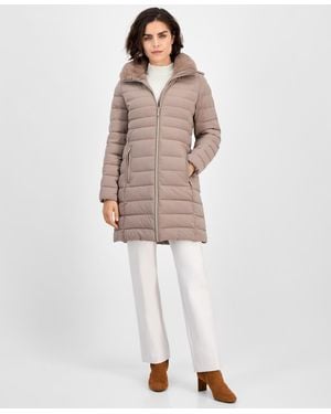 Michael Kors Michael Petite Faux-fur-collar Hooded Packable Puffer Coat - White