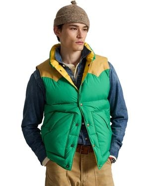 Polo Ralph Lauren Western-style Leather Yoke 750-fill-power Down Vest - Green