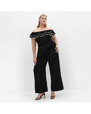 City Chic Demure Off Shoulder Frill Jumpsuit - White