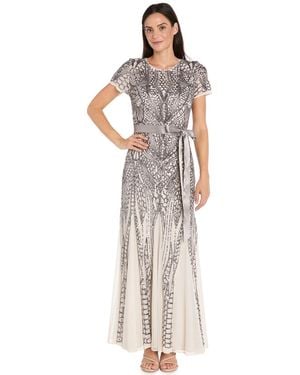 R & M Richards Long Sequin Short-sleeve Ball Gown - White