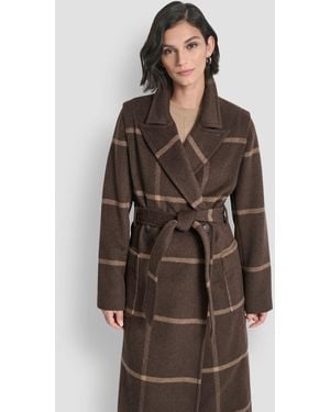 DKNY Notch Collar Belted Wrap Coat - Brown