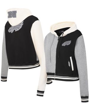 Pro Standard Philadelphia Eagles Reverse French Terry Color Block Full-zip Hoodie - Black