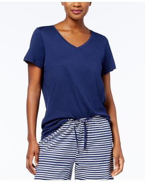 Hue V-neck Cotton-blend Top - Blue