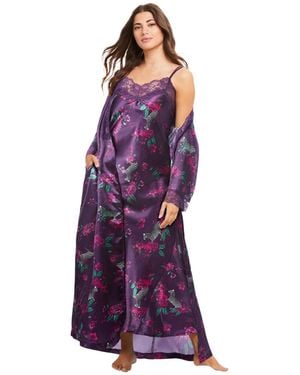 Amoureuse The Luxe Satin Long Peignoir Set - Purple