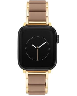 Anne Klein Gold-tone Alloy Metal And Taupe Silicone Bracelet Designed For Apple Watch 42mm (series 10 - Black