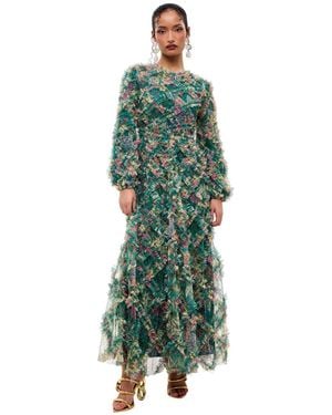 MARYISA Floral Ruffle Maxi Dress - Green