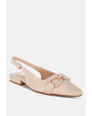 LONDON RAG Salova Pearl-studded Horsebit Flats - White