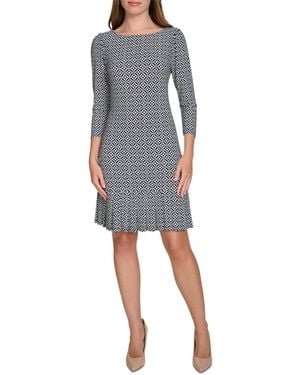 Tommy Hilfiger Printed Pleated-hem Shift Dress - Gray