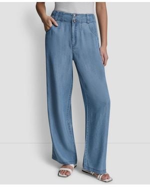 DKNY Chambray Wide-leg Pants - Blue