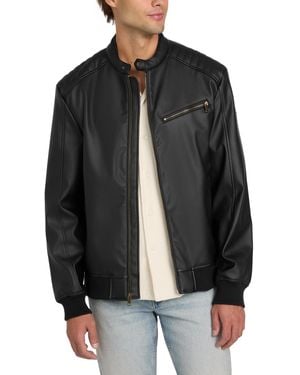 Guess Stretch Faux Leather Snap Collar Moto Jacket - Black