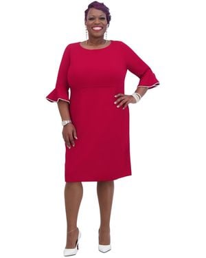 Kasper Kat Elbow-sleeve Ruffled-cuff Dress - Red