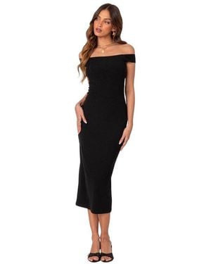 Edikted Kyla Off Shoulder Ribbed Midi Dress - Black