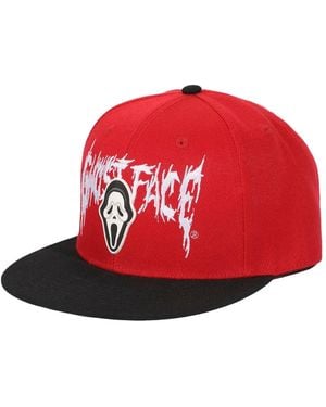 Ghostface Mask Rubber Badge Flat Bill Baseball Cap - Red