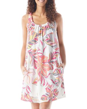 Beach House Style Floral Print Colette Adjustable Tank Dress - White