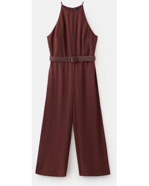 Mango Belt Halter-neck Jumpsuit - Red