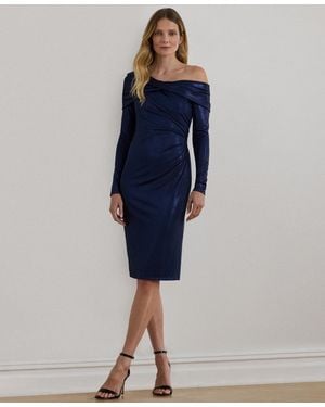 Ralph Lauren Metallic Off-the-shoulder Cocktail Dress - Blue