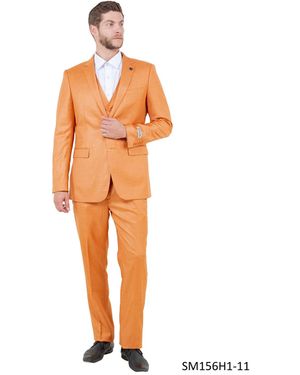 Stacy Adams Big & Tall Solid Textured 3-piece Jacket With Solid Vest And Pants Suit Notch Lapel - Orange