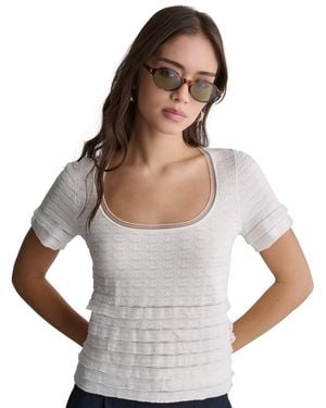 BCBGMAXAZRIA Pointelle Ruffle Short-sleeve Sweater - White