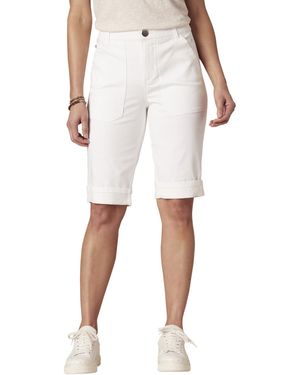Democracy Petite Uncuffed Mid-rise Button Closure Denim Shorts - White