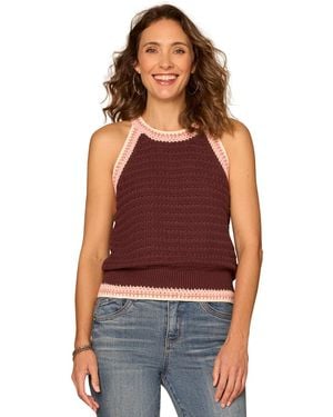 Democracy Petite Round Neck Sweater Tank Top - Red