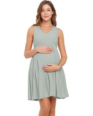 Hello Miss Maternity Swiss Dot Sleeveless Tiered Dress - Blue