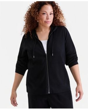 Style & Co. Plus Size Waffle-knit Zip-up Hoodie - Black