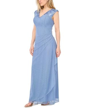Msk Petite Polyester Blend Sleeveless Long Gown - Blue