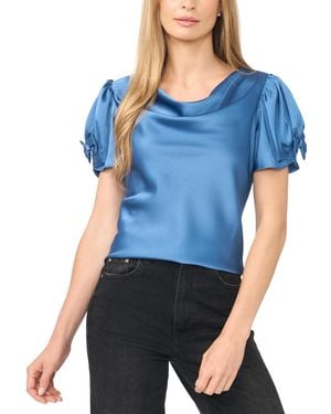 Cece Cowl Neck Bubble Short Sleeves Top - Blue