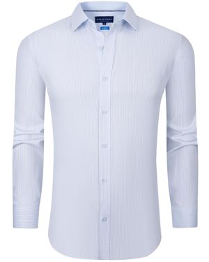 Dylan Park Four Way Stretch Plaid Button Down Dress Shirt - Blue