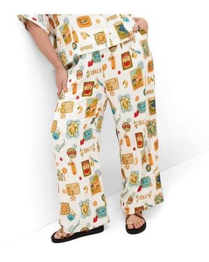 City Chic Plus Size Amore Print Wide Leg Pant - White