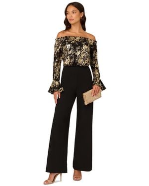 Adrianna Papell Off-the-shoulder Lace & Crepe Jumpsuit - Black