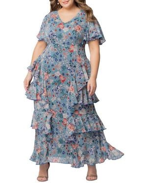 Kiyonna Plus Size Tour De Flounce Evening Gown - Black