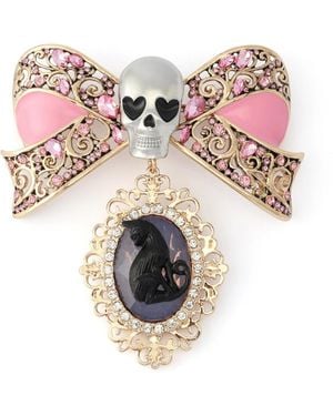 Betsey Johnson Faux-stone Pretty Spooky Skull Bow Cat Cameo Brooch - Pink