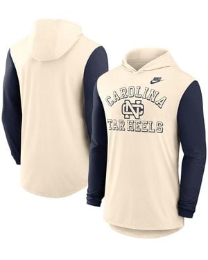 Nike Natural/navy North Carolina Tar Heels Legacy Color-block Tri-blend Performance Long Sleeve Hoodie T-shirt - Multicolor