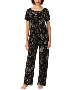 DKNY Short-sleeve Crewneck Pull-on Top And Pants Pajama Set - Black