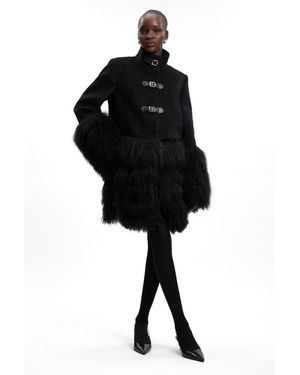 Karen Millen Brushed Wool Buckle Detail Short Coat - Black