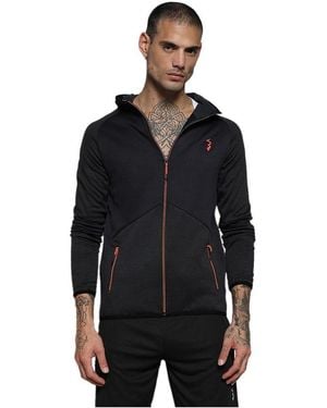 Campus Sutra Zip-front Activewear Jacket With Insert Pocket - Black