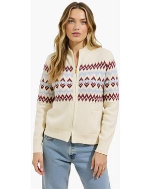 Modenaire Fair Isle Zip-front Cardigan - Natural