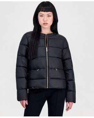 Cece Short Quilted Puffer Collarless Jacket - Black