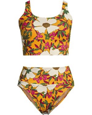 Lands' End Tugless Midkini Top And High Waisted Bottom Swimsuit Set - Orange