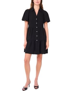 Msk Puff-sleeve Fit & Flare Shirtdress - Black
