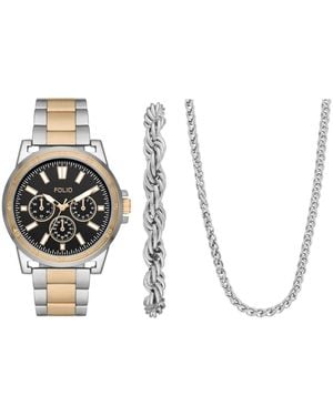 Folio Three Hand Alloy Watch 44mm Gift Set - White