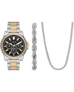 Folio Three Hand Alloy Watch 44mm Gift Set - White