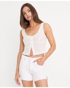 GOOD AMERICAN Eyelet Sleeveless Scoop Neck Cotton Top - White