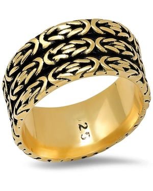 Steeltime 14k Gold Plated And Sterling Silver Black Ip Byzantine Band Ring - Metallic