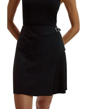 Karen Millen Buckle Pleated Mini Skirt - Black