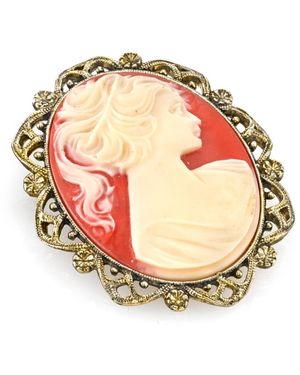 2028 Gold-tone Simulated Orange Cameo Oval Brooch - Multicolor